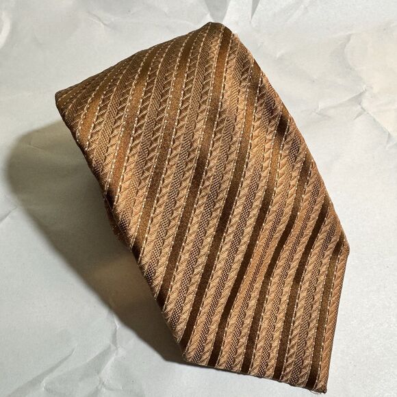 CANALI Men's Silk/Cotton Blend Tie Wine/Gold/Tan Striped Made in Italy 60"x4" - Picture 1 of 6
